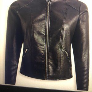 Faux Leather Collarless Moto Jacket